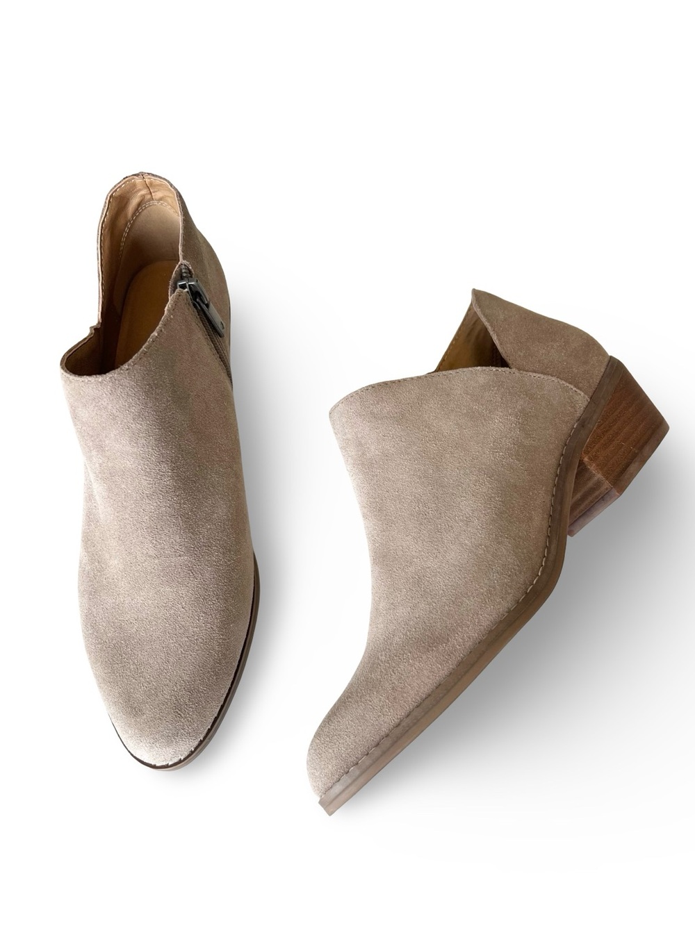 Lucky Brand Fenley suede leather taupe booties Size 7.5 Heeled boots Bohemian